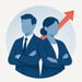 Minimalist illustration of two professionals side by side symbolizing collaboration and growth A bold upward arrow runs behind them representing progress and success The style is digital illustration with soft shading a monochromatic blue palette wit-1